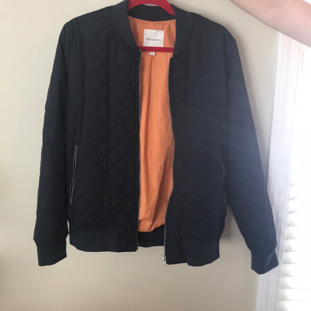 Navy quilted bomber jacket